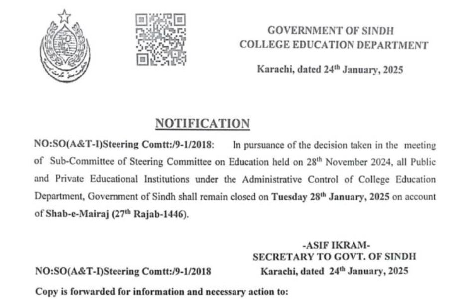 Public Holiday Announced for Shab-e-Meraj Across Sindh.